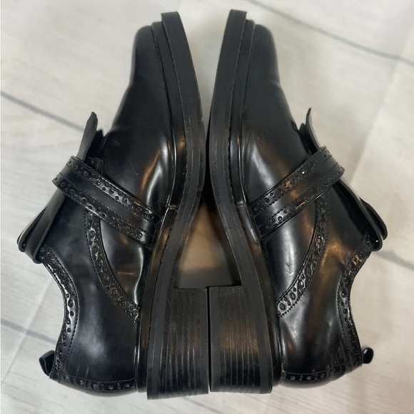 Zara Basics Black Fringe Kilted patent Leather shoes Loafers Clog Woman’s 38 7 - Picture 8 of 13